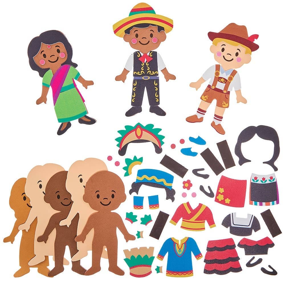Countries of the World Dress Up Magnet Kits (Pack of 8) Educational Crafts, No Glue Required, Height 14.5cm