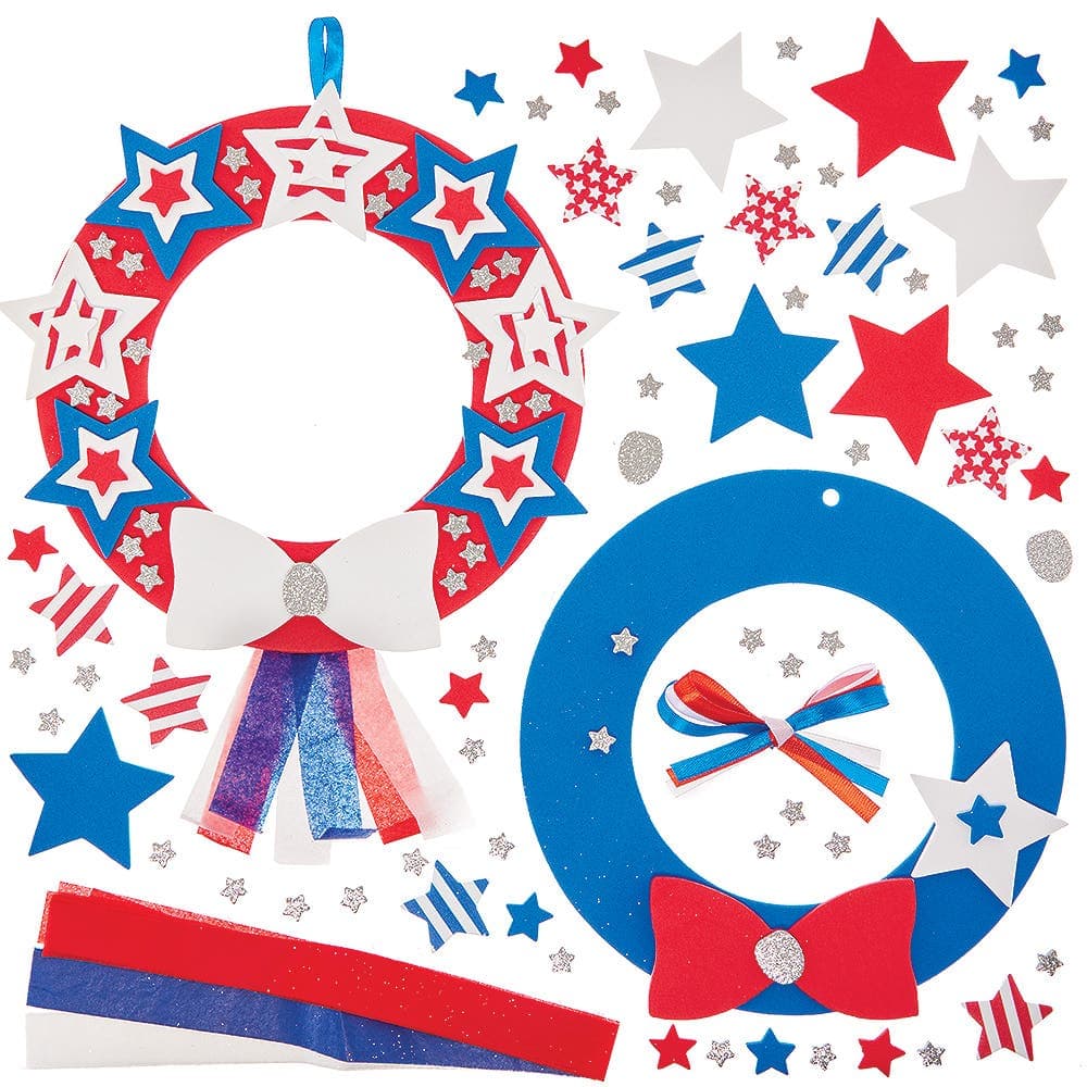 USA Stars & Stripes Wreath Kits (Pack of 3) 3 Assorted Designs, Height 18.5cm, Educational Craft Kits