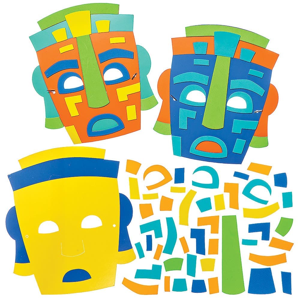 Mayan Masks Mix & Match Kits (Pack of 8) 4 Assorted Designs, Card & Foam, No Glue Required, 22.5cm Wide, Educational