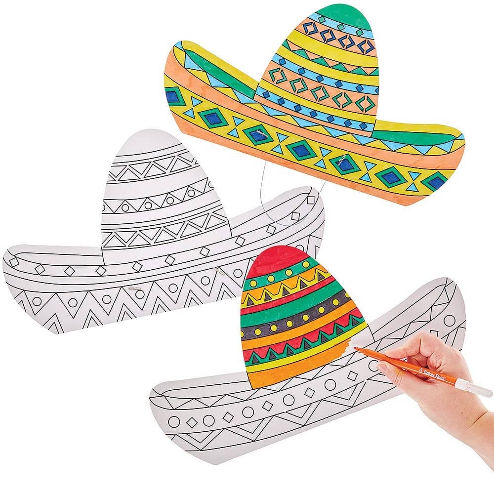 Colour-in Sombrero Hats (Pack of 8)