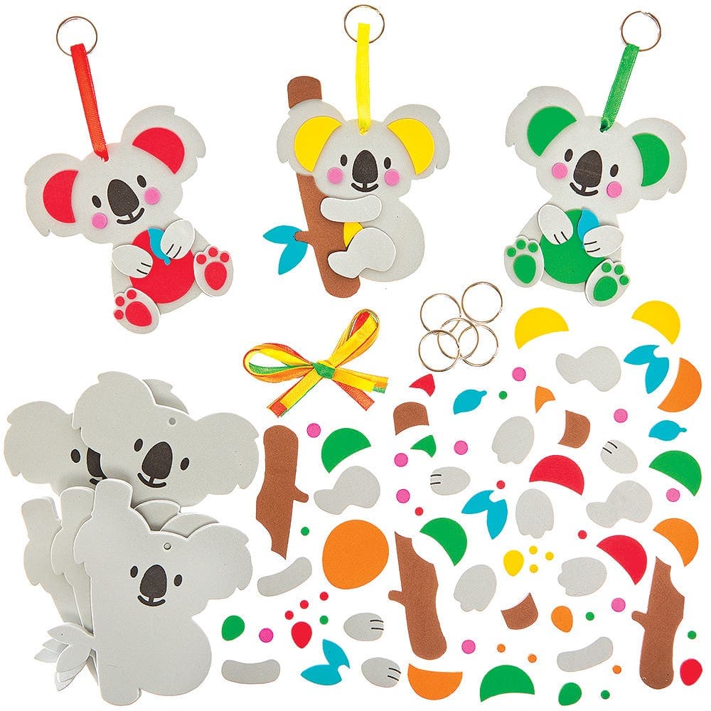 Koala Mix & Match Keyring & Bag Dangler Kits (Pack of 8) Foam, 13cm High, 8 Assorted Designs