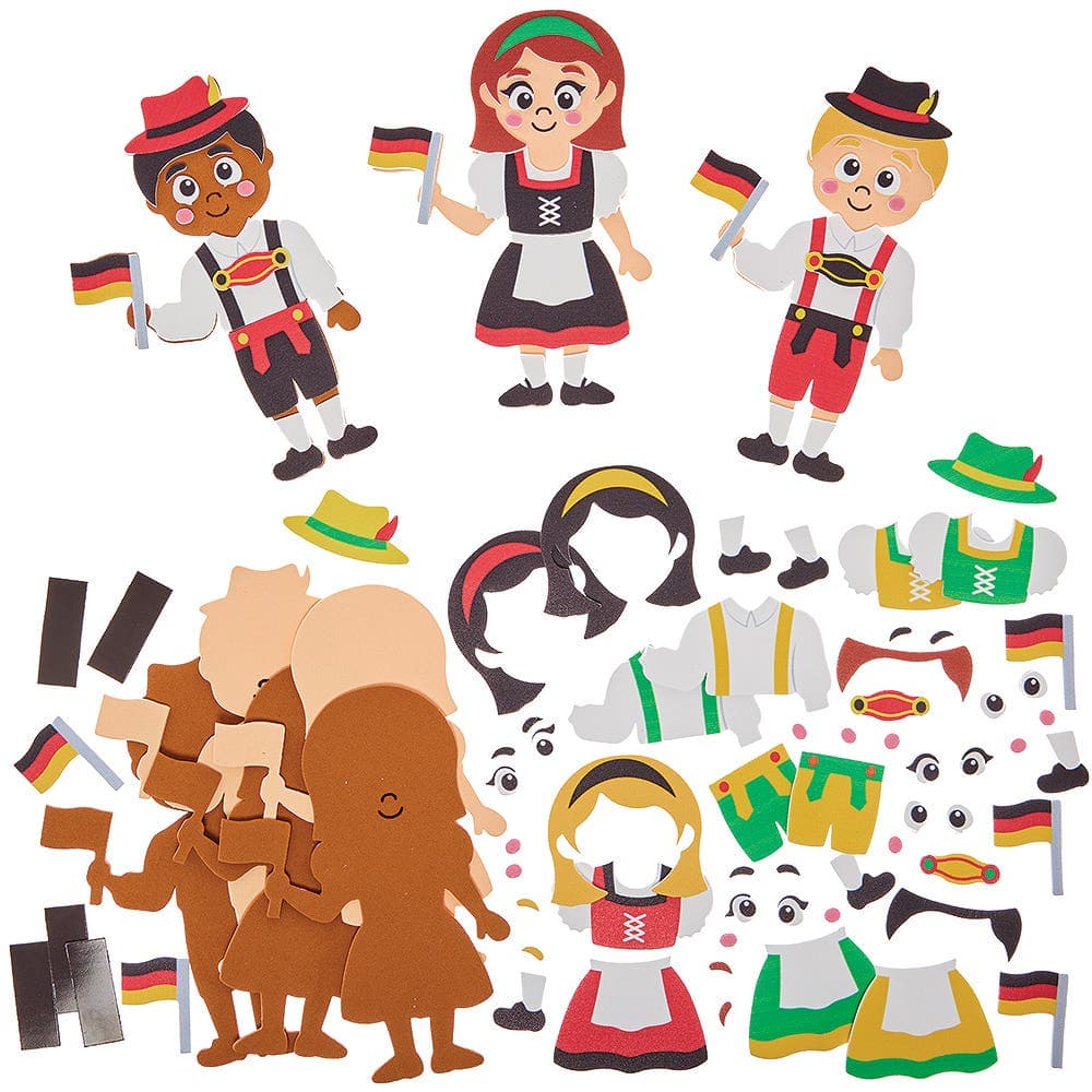 German Traditional Dress Mix & Match Magnet Kits (Pack of 8) Educational Crafts, No Glue Required, Height 15cm