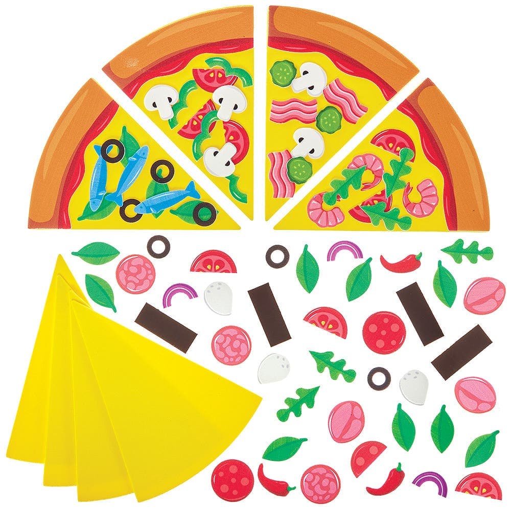 Pizza Mix & Match Magnet Kits (Pack of 8) Self-Adhesive Foam Decorations, No Glue Required, 8 Assorted Pizza Designs