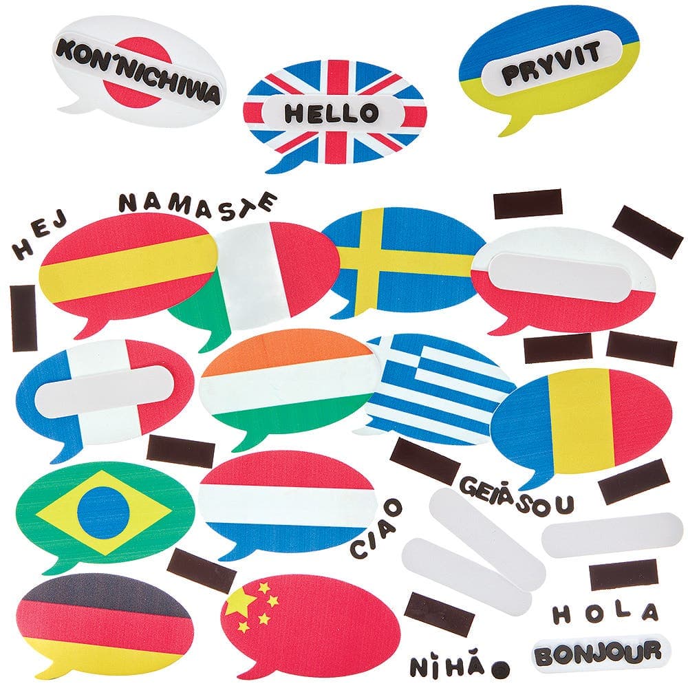 Greetings Of The World Magnet Kits (Pack of 15) Educational Crafts, 15 Languages, No Glue Required, Foam