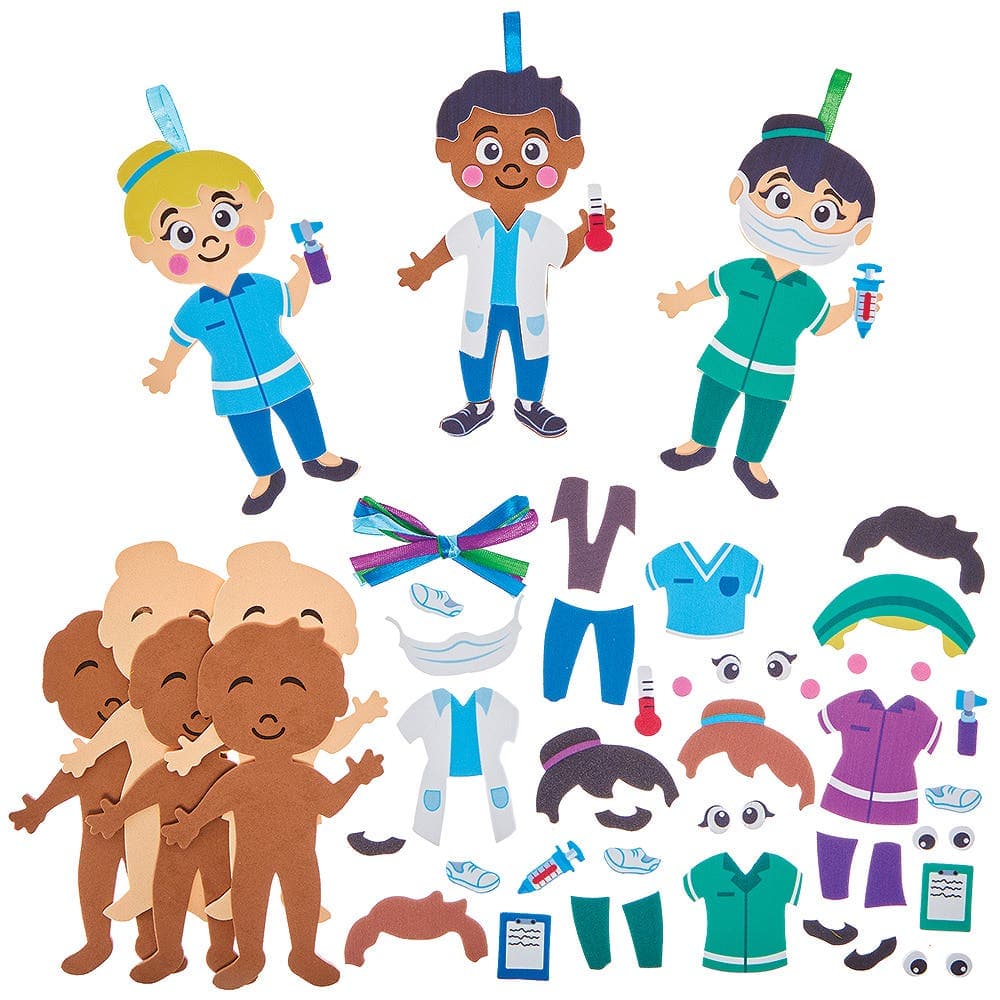 Doctor & Nurse Mix & Match Decoration Kits (Pack of 8) Educational Crafts, 8 Assorted Designs, Self-Adhesive Foam Pieces