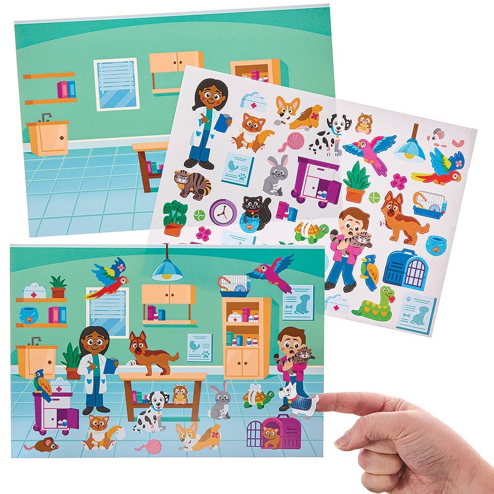Vet Sticker Scenes (Pack of 5) 30+ Repositionable Stickers, Size 27cm x 18cm, Creative Play