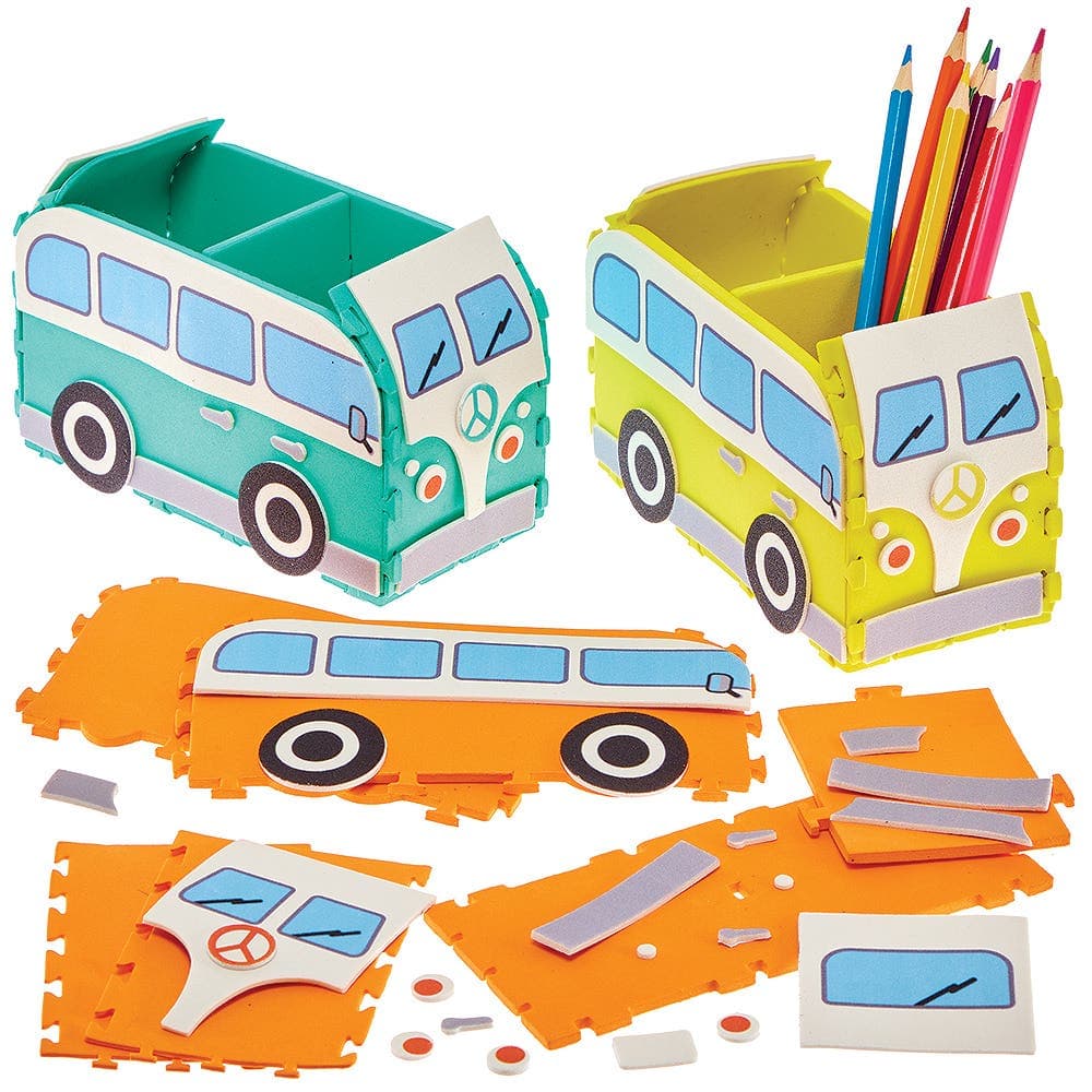Camper Van Pen Pot Kits (Pack of 3) 3 Assorted Colours, Foam Kits, No Glue Required
