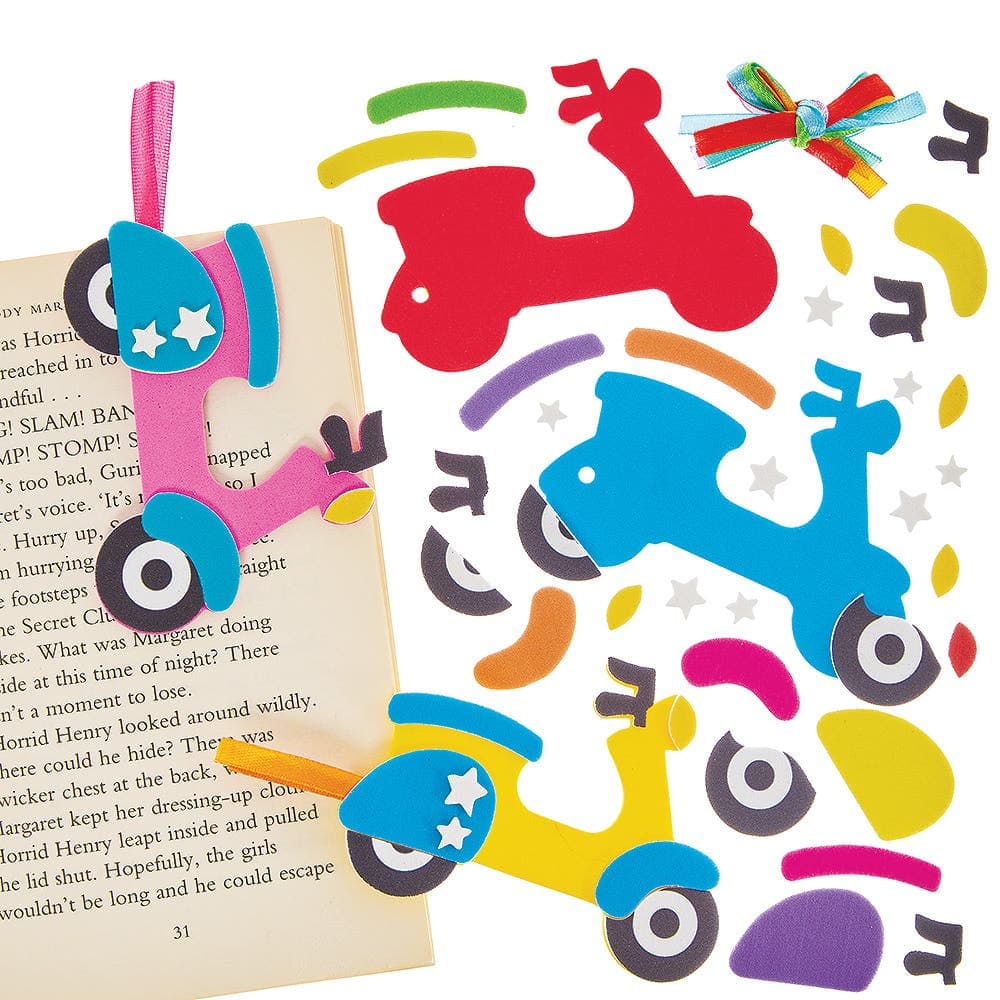 Moped Scooter Mix & Match Bookmark Kits (Pack of 8) Self-Adhesive Foam Stickers, 8 Assorted Designs, 10cm Length