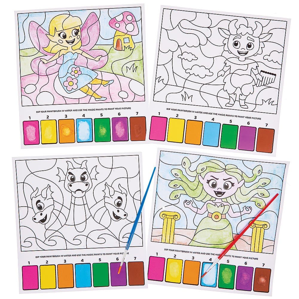 Mythical Creatures Magic Paint By Numbers Pictures (Pack of 10) 7 Paint Colours, Mess & Fuss Free Crafts For Kids