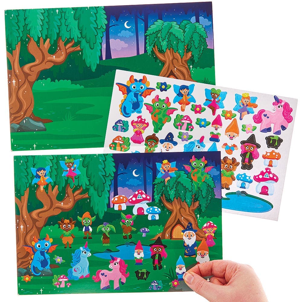 Mythical Creatures Forest Sticker Scenes (Pack of 4) 30+ Repositionable Stickers, Size 27cm x 18cm, 1 Scene Design