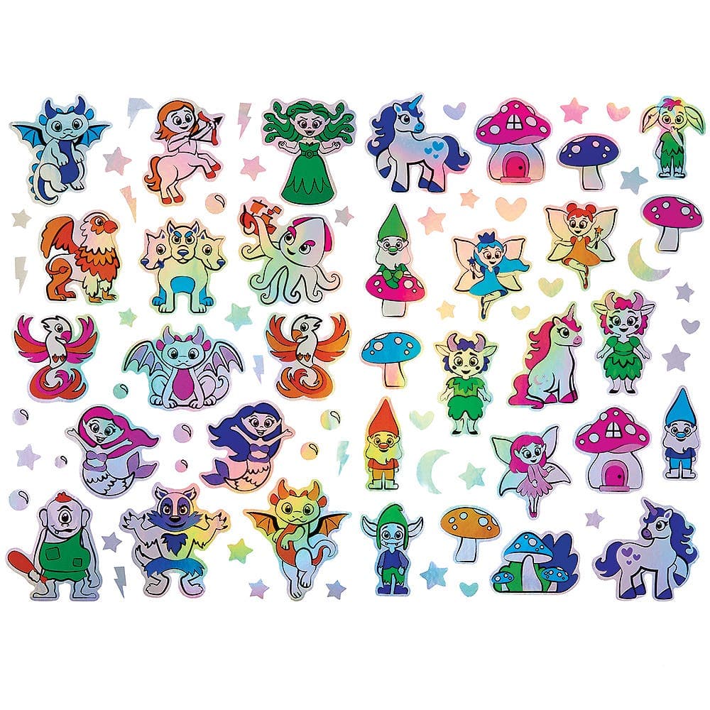 Mythical Creatures Holographic Stickers (Pack of 180) 30 Assorted Designs, Sizes 25mm-50mm