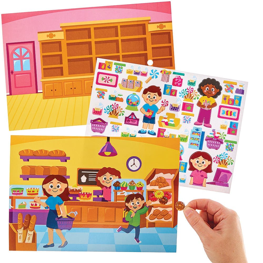 Shop Sticker Scenes (Pack of 5) 30+ Repositionable Stickers, Size 27cm x 18cm, 5 Assorted Store Scenes
