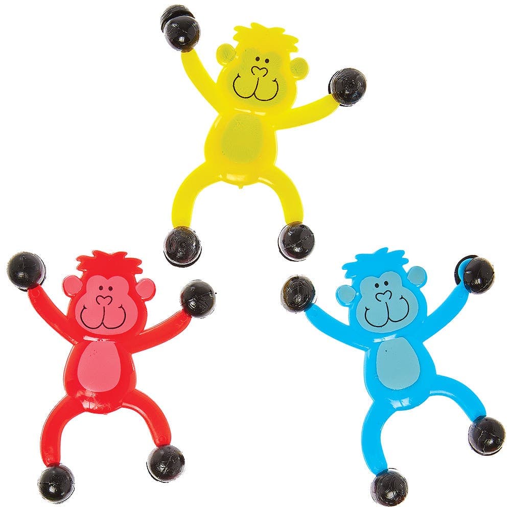 Monkey Wall Climbers (Pack of 6) Size 10cm, 6 Assorted Colours - Blue, Green, Red, Orange, Pink & Yellow