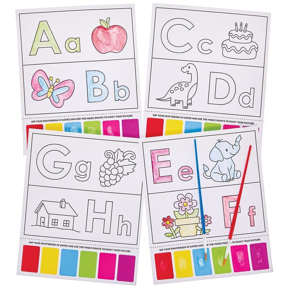 Alphabet Magic Painting Pictures (Pack of 13) 6 paint colours - Red, Yellow, Blue, Green, Pink & Purple