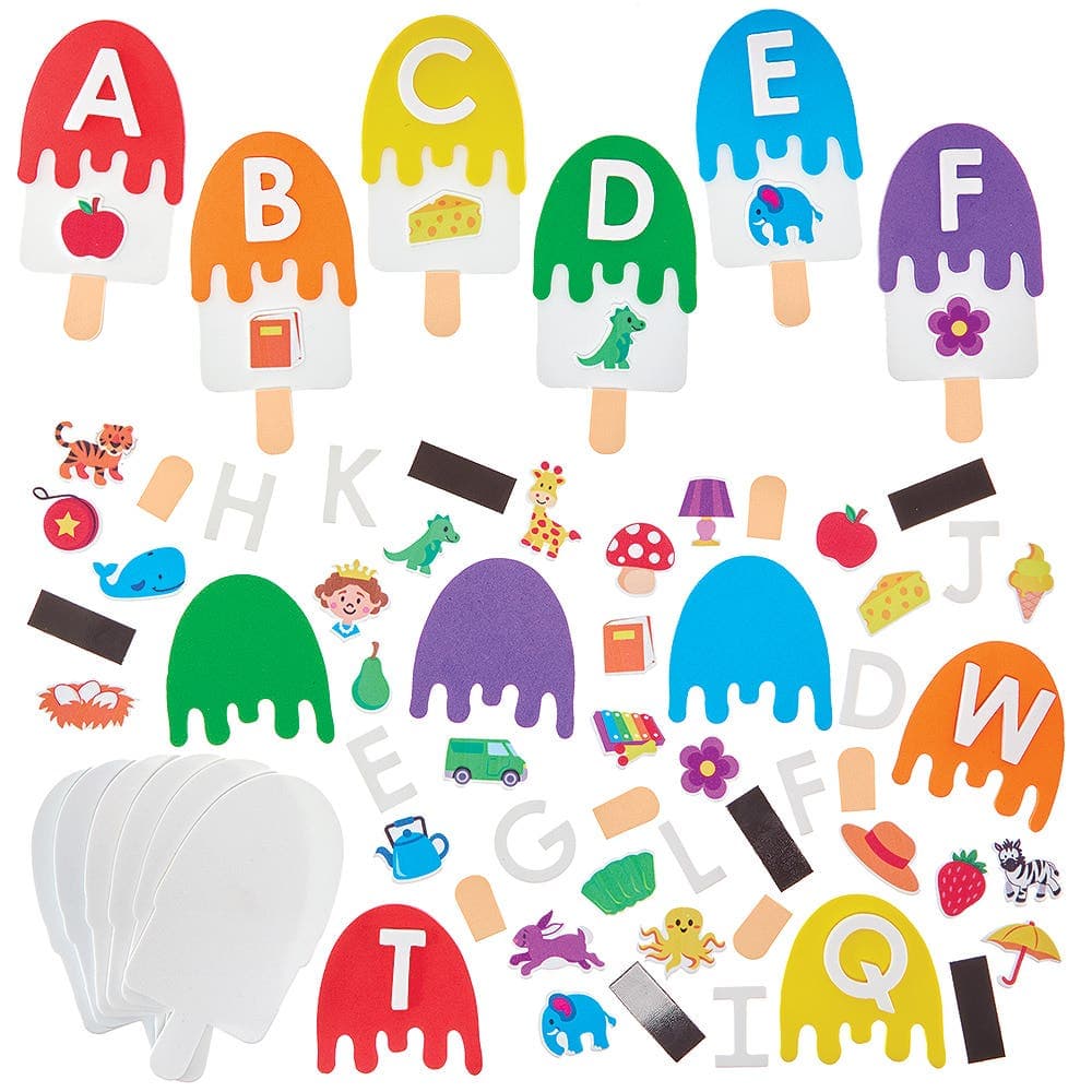 Alphabet Lollies Mix & Match Magnet Kits (Pack of 26) Educational Crafts, Self-Adhesive Foam Pieces & Magnets Included