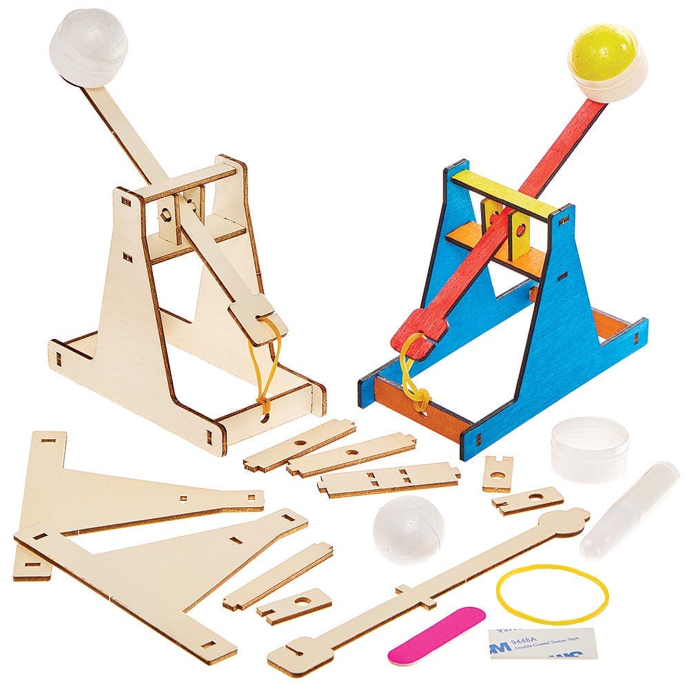 Wooden Trebuchet Catapult Kits (Pack of 2) Self Assemble & Decorate, Approx. 24cm Tall