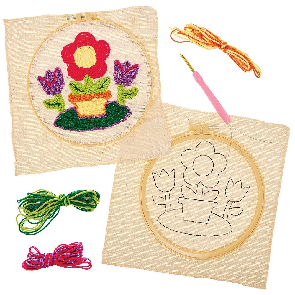 Punch Needle Starter Kit (Each) Embroidery Hoop, Punch Needle, Pre-Printed Canvas & 6 Assorted Wool Colours Included