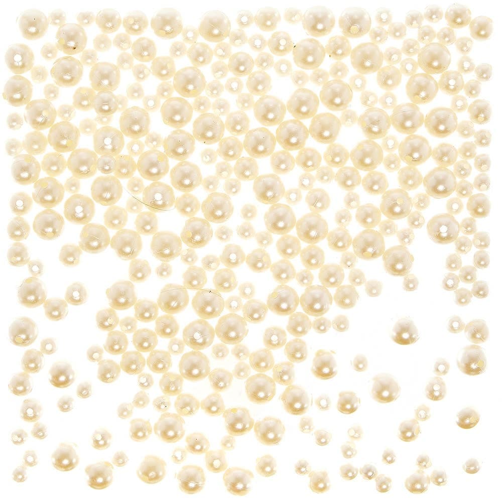 Imitation Pearl Beads (Pack of 400) 3 Assorted Sizes - 6mm, 8mm & 10mm, Plastic Beads, Jewellery Making