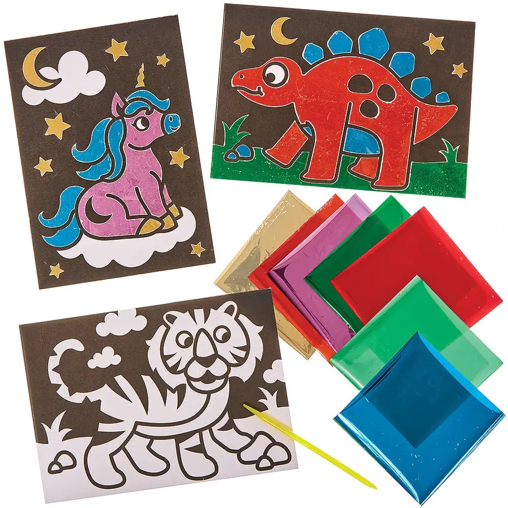 Foil Art Pictures (Pack of 10) 8 Foil Sheet Colours, 10 Assorted Designs, Craft Kits For Kids