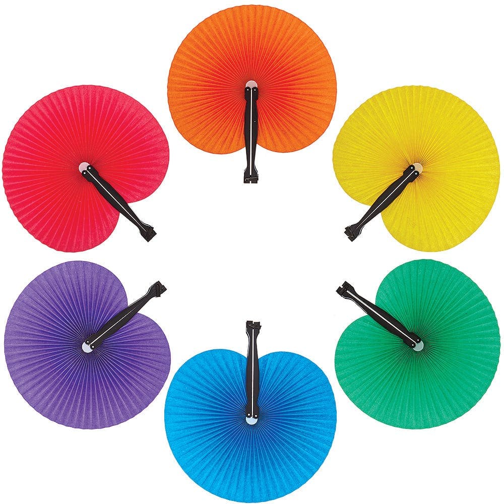 Bright Colours Hand Fans (Pack of 12) 6 Assorted Colours, 25.5cm Wide, Foldable, Lightweight & Multi-Purpose