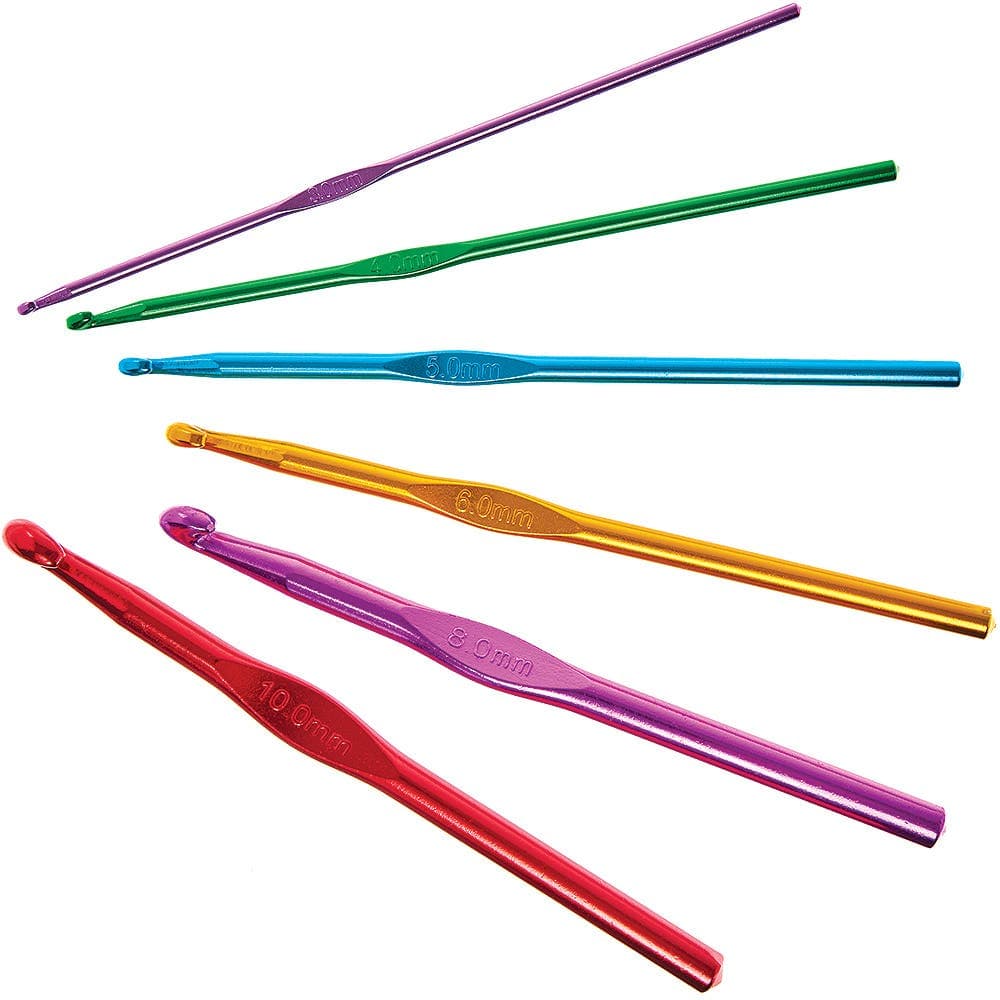 Crochet Hooks (Pack of 6) 6 Colours & Sizes 3mm-10mm, Plastic, Shiny Finish, Learn To Crochet