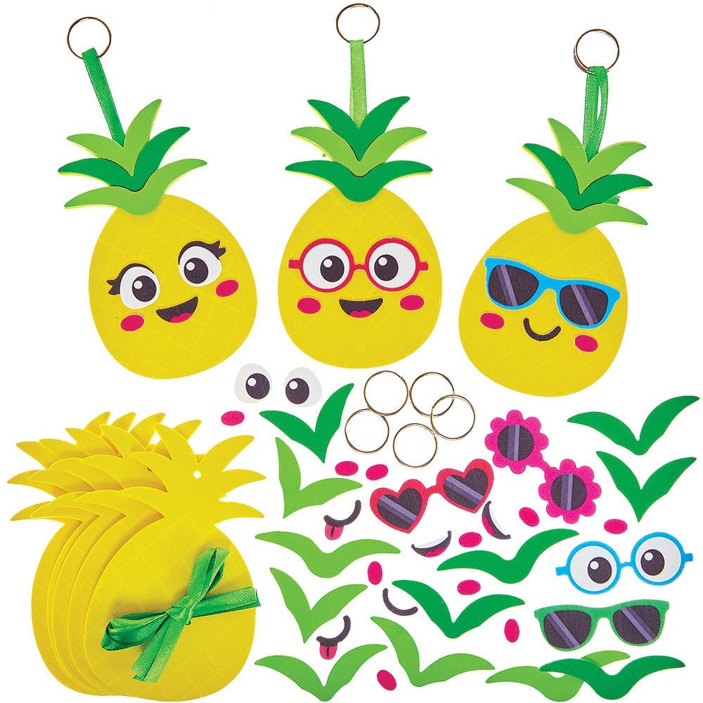 Pineapple Mix & Match Keyring & Bag Dangler Kits (Pack of 8) Foam, No Glue Required, Height 13cm