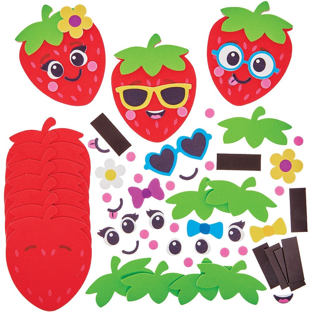 Strawberry Mix & Match Magnet Kits (Pack of 10) Self-Adhesive Foam Pieces & Magnets Included, Height 9.5cm