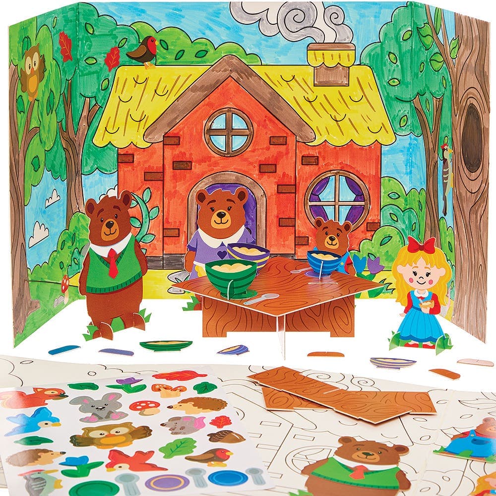 Goldilocks & The Three Bears Colour-in Sticker Scenes (Pack of 2) Size 50cm x 22cm, Fun Craft Kits