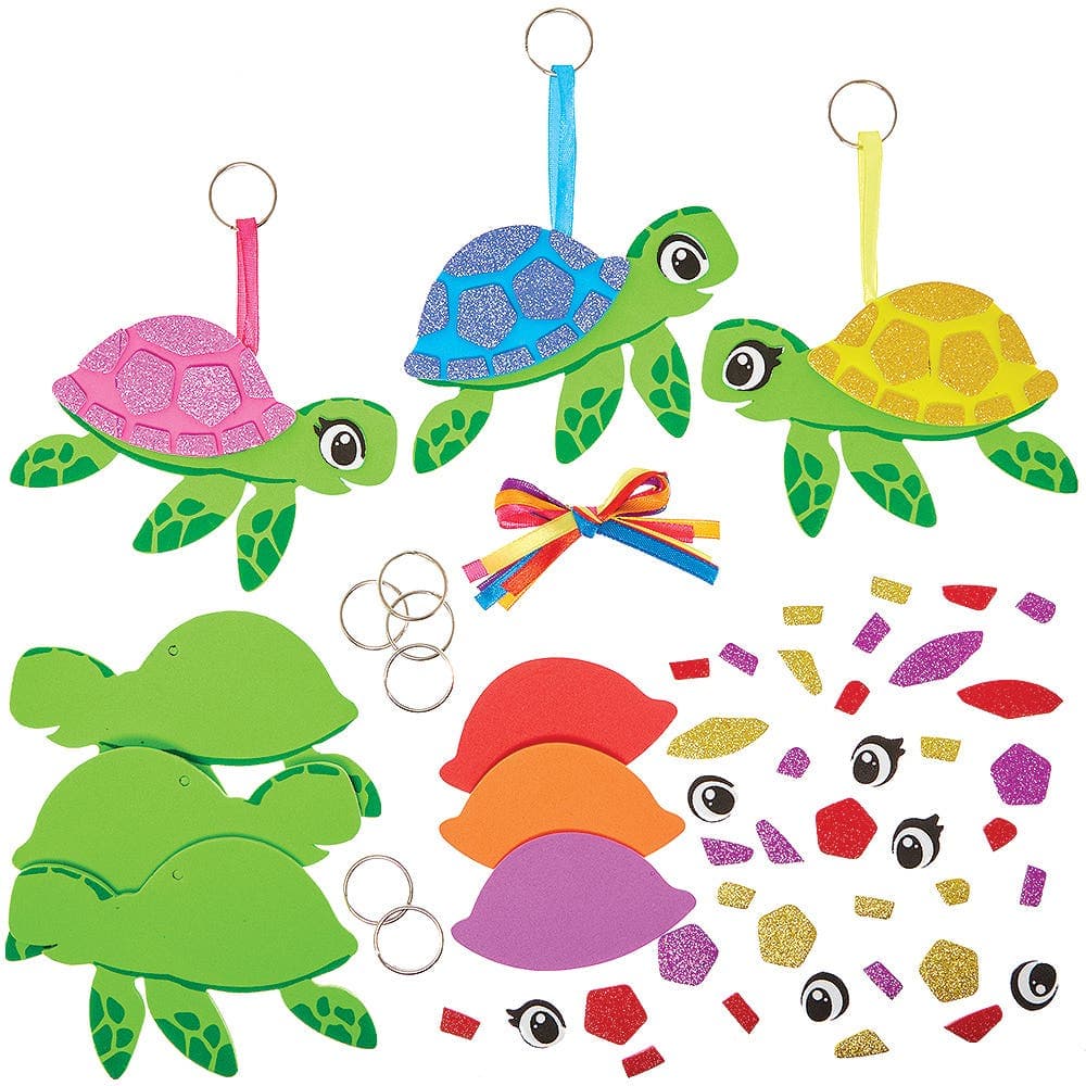 Turtle Keyring & Bag Dangler Kits (Pack of 6) Foam Decoration Crafts, 6 Assorted Colours, No Glue Required