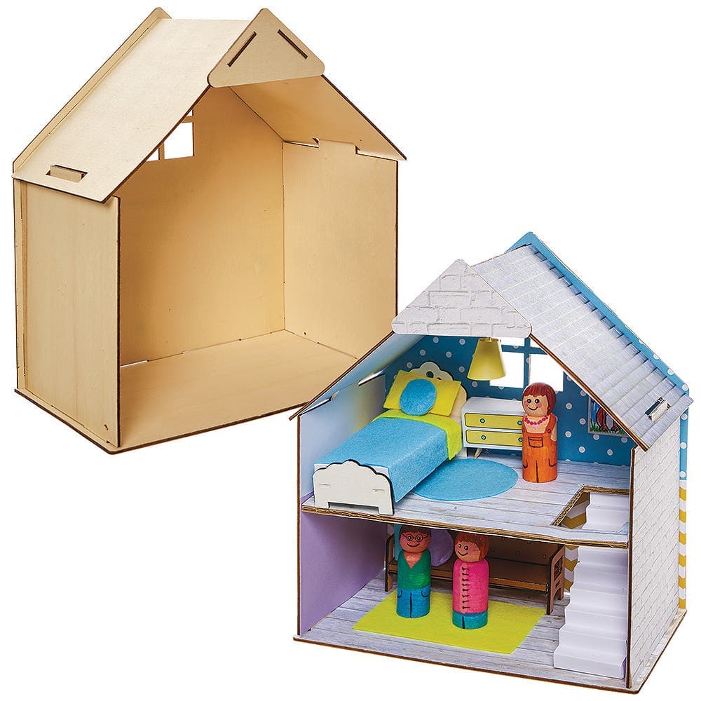 DIY Doll House Woodcraft Kit (Each) Size 27cm x 24cm x 14cm, Make Your Own, Crafts For Kids