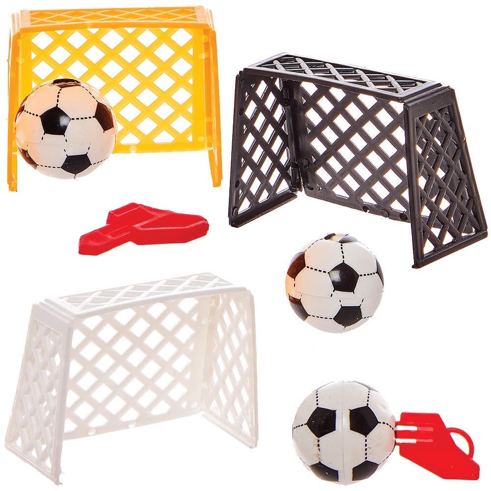 Football Goal Sets (Pack of 8) 4 Assorted Goal Colours - Black, White, Blue & Orange, Small Toys/Party Bag Fillers