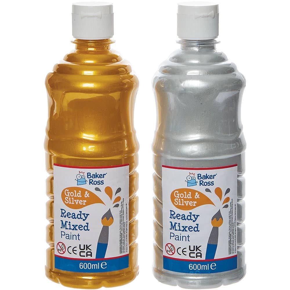 Gold & Silver Ready Mixed Poster Paints 600ml (Box of 2) 2 colours - Gold & Silver