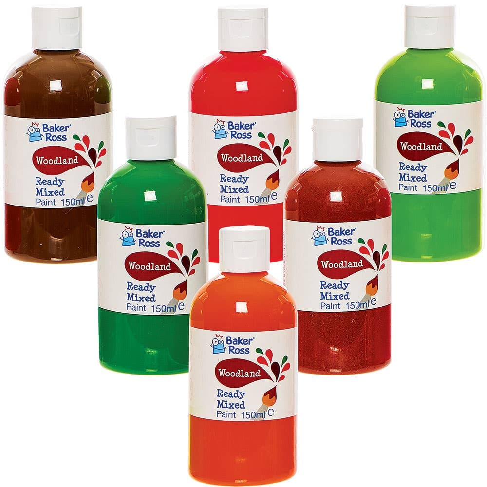 Woodland Ready Mixed Poster Paint Pack (Box of 6) 150ml Per Bottle, Water Based, Easy Squeeze Bottles