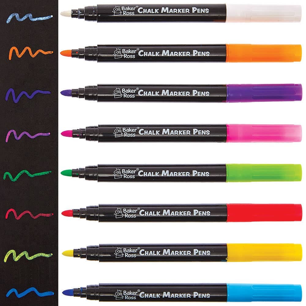 Chalk Markers (Pack of 8) 8 assorted colours - White, Green, Blue, Purple, Yellow, Orange, Red & Pink