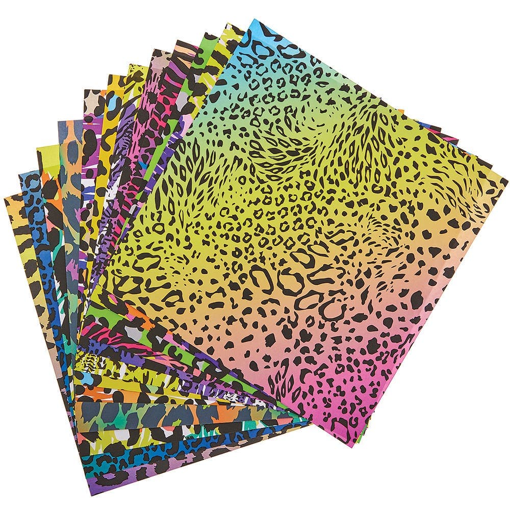 Funky Animal Print Paper 120gsm (Pack of 48) 12 Assorted Animal Print Designs, 203mm x 203mm