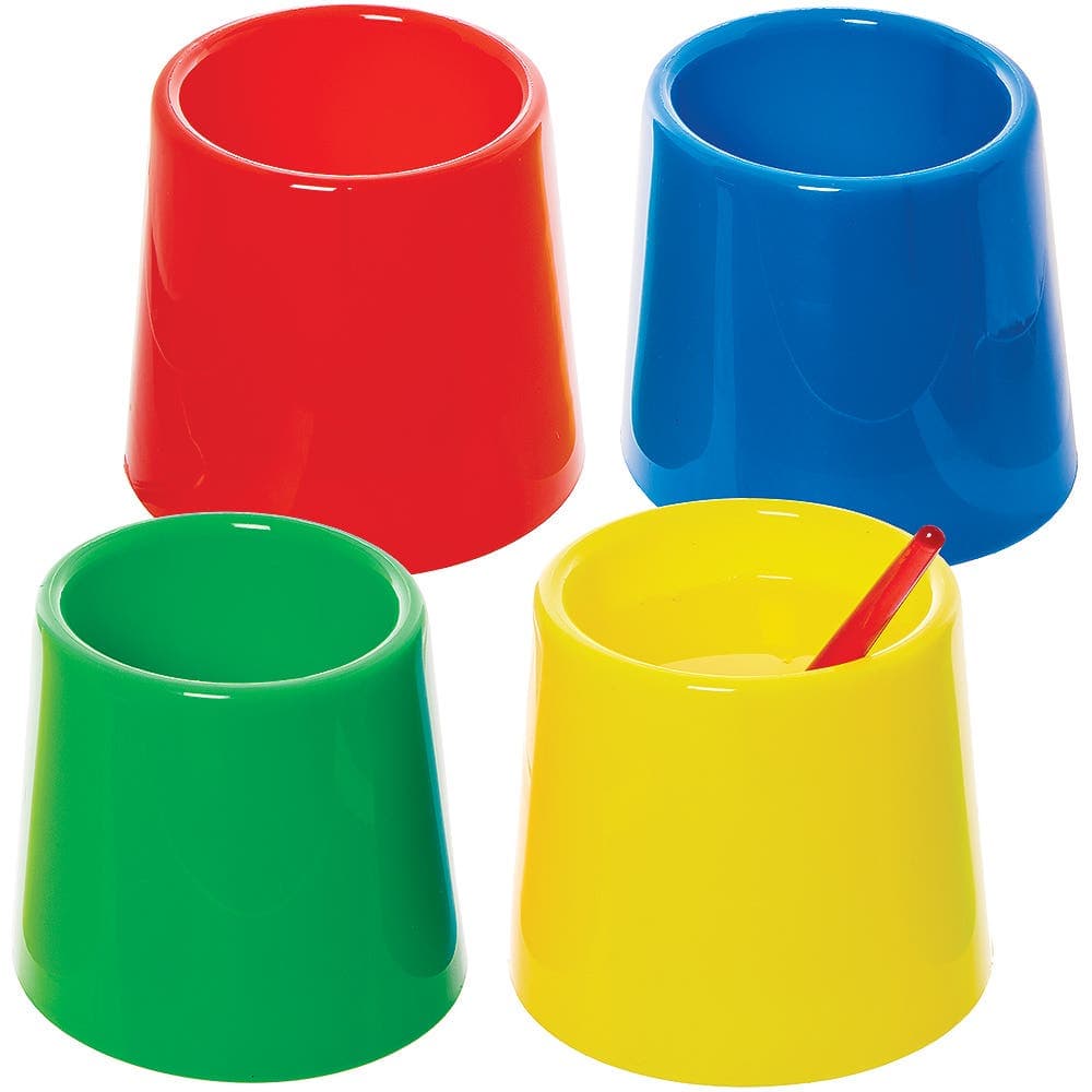 Large Non-Spill Painting Water Pots (Pack of 4) Wide Base, 4 Assorted Colours - Red, Blue, Yellow & Green