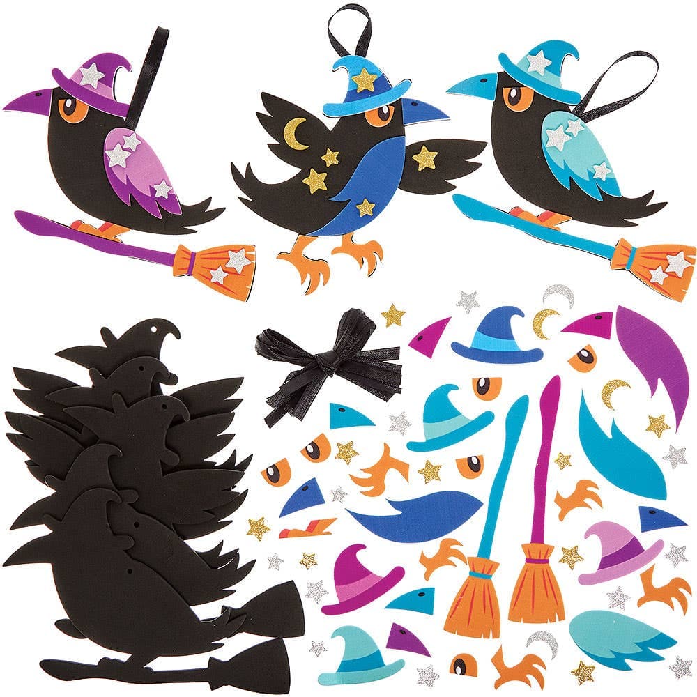 Spooky Crows Mix & Match Decoration Kits (Pack of 8) Halloween Crafts For Kids, Self-Adhesive Foam Decorations