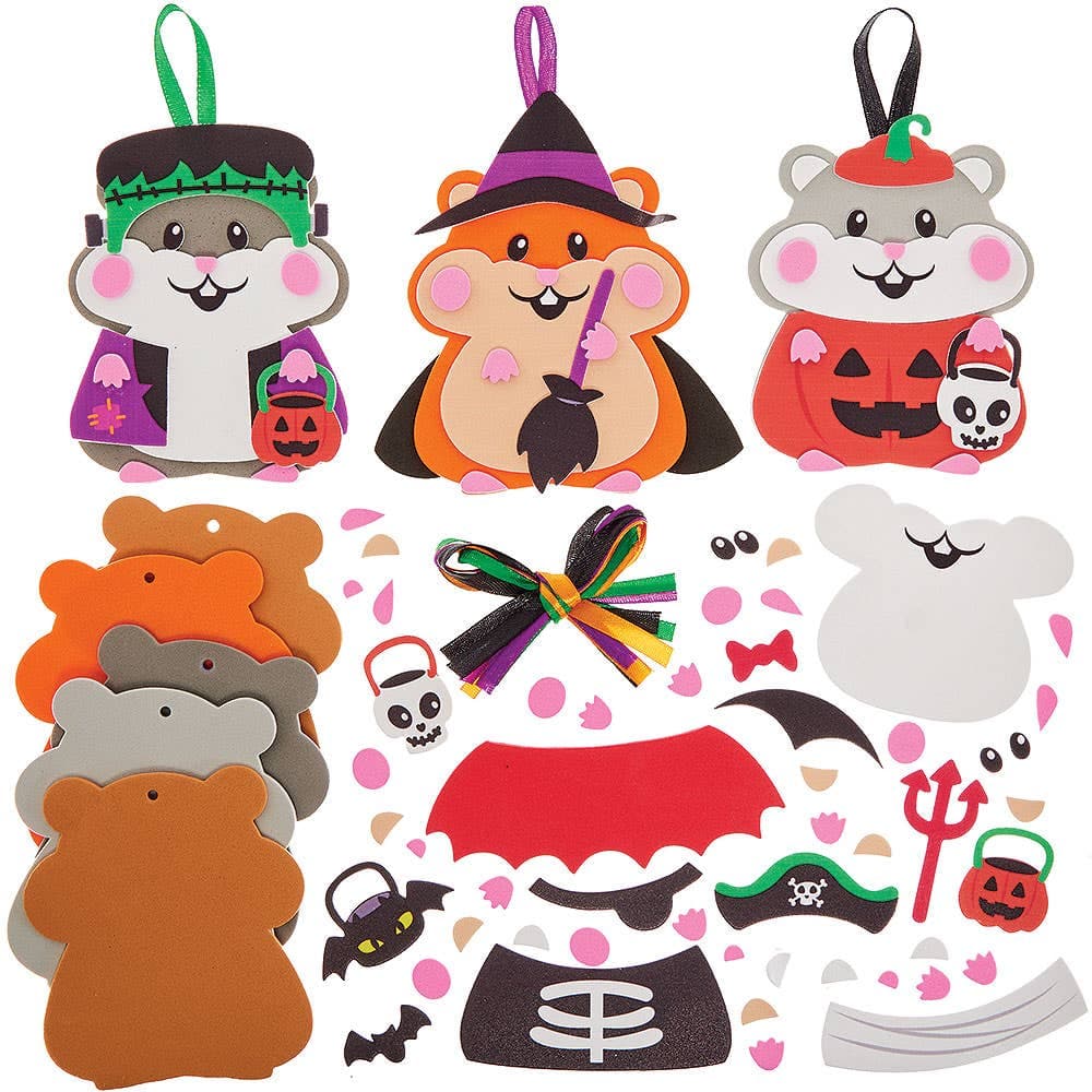 Halloween Hamster Mix & Match Decoration Kits (Pack of 8) Crafts For Kids, 8 Assorted Designs, Size 11cm, Boo Basket Ideas