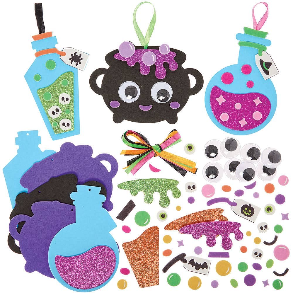 Potions & Cauldrons Mix & Match Decoration Kits (Pack of 8) Halloween Crafts For Kids, No Glue Required, Boo Basket Fillers