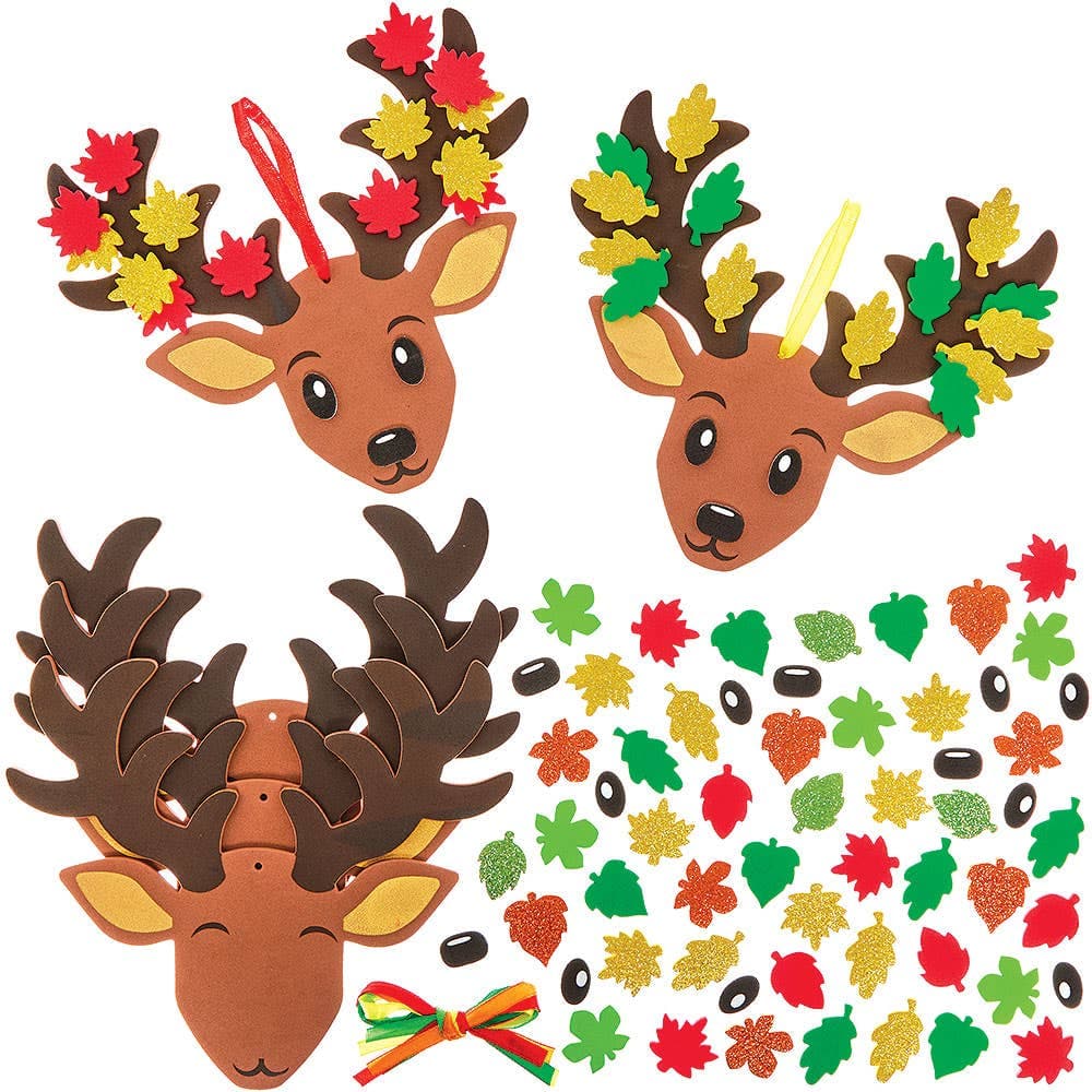 Leafy Deer Mix & Match Decoration Kits (Pack of 5) Autumn Crafts For Kids, No Glue Required, Size 15.5cm