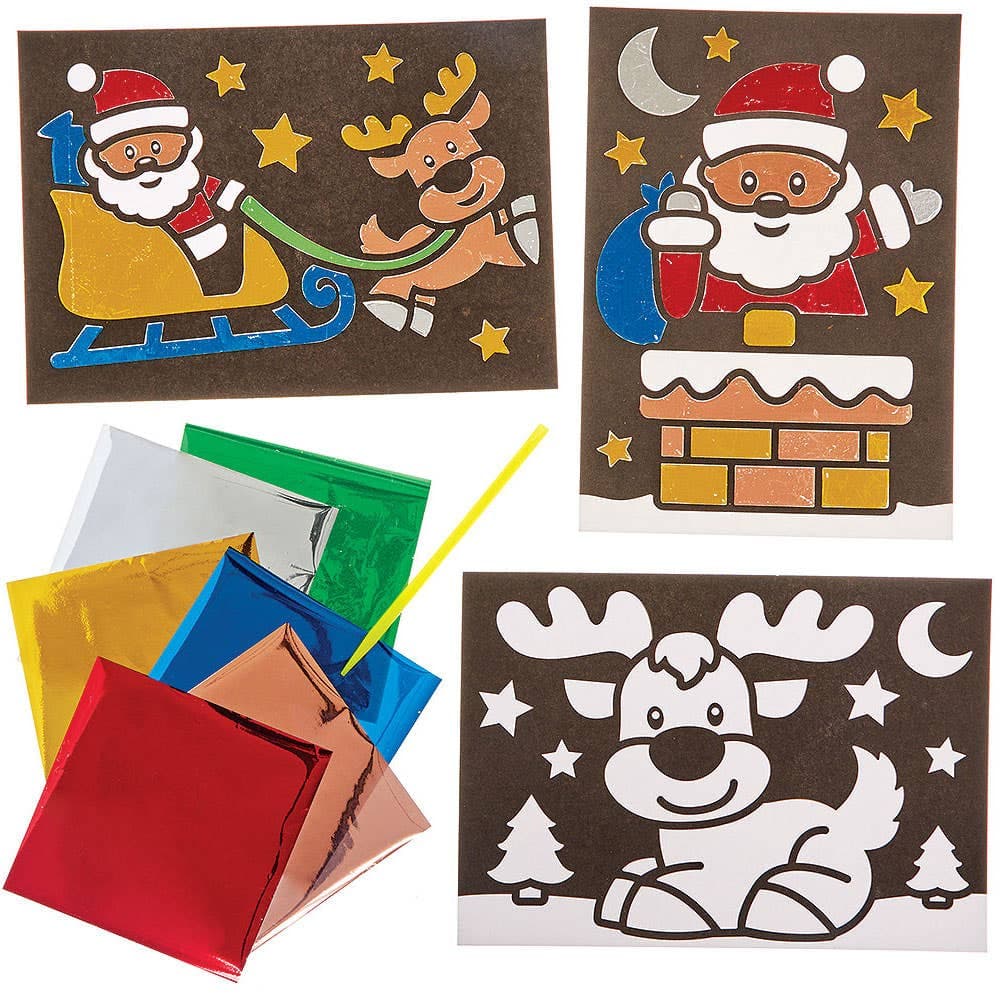 Christmas Scenes Foil Art Pictures (Pack of 10) Christmas Arts & Crafts, 8 Assorted Designs, No Glue Required