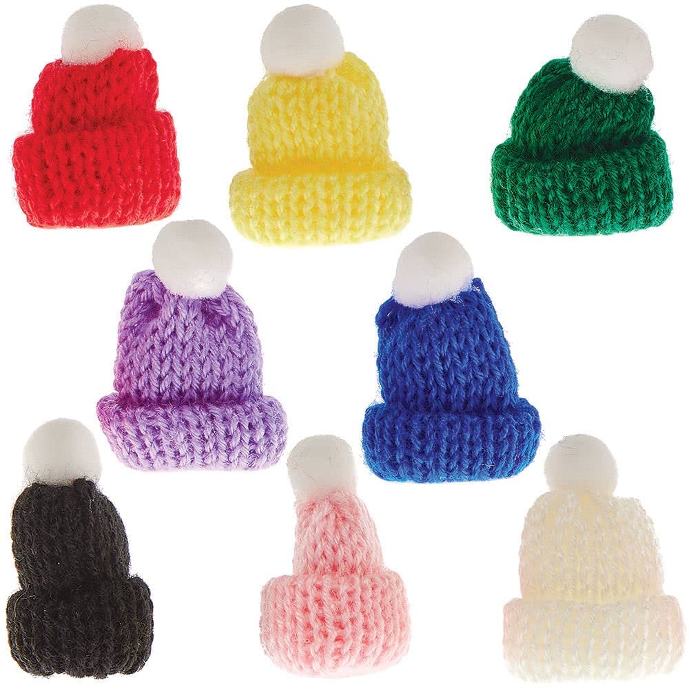 Mini Bobble Hats for Crafts (Pack of 15) 8 Assorted Hat Colours, White Bobble, Christmas Embellishments
