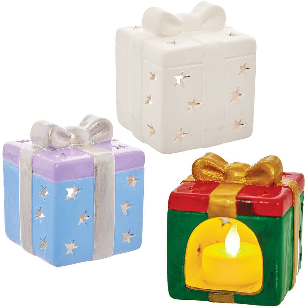 Christmas Present Ceramic Tealight Holder (Pack of 2)