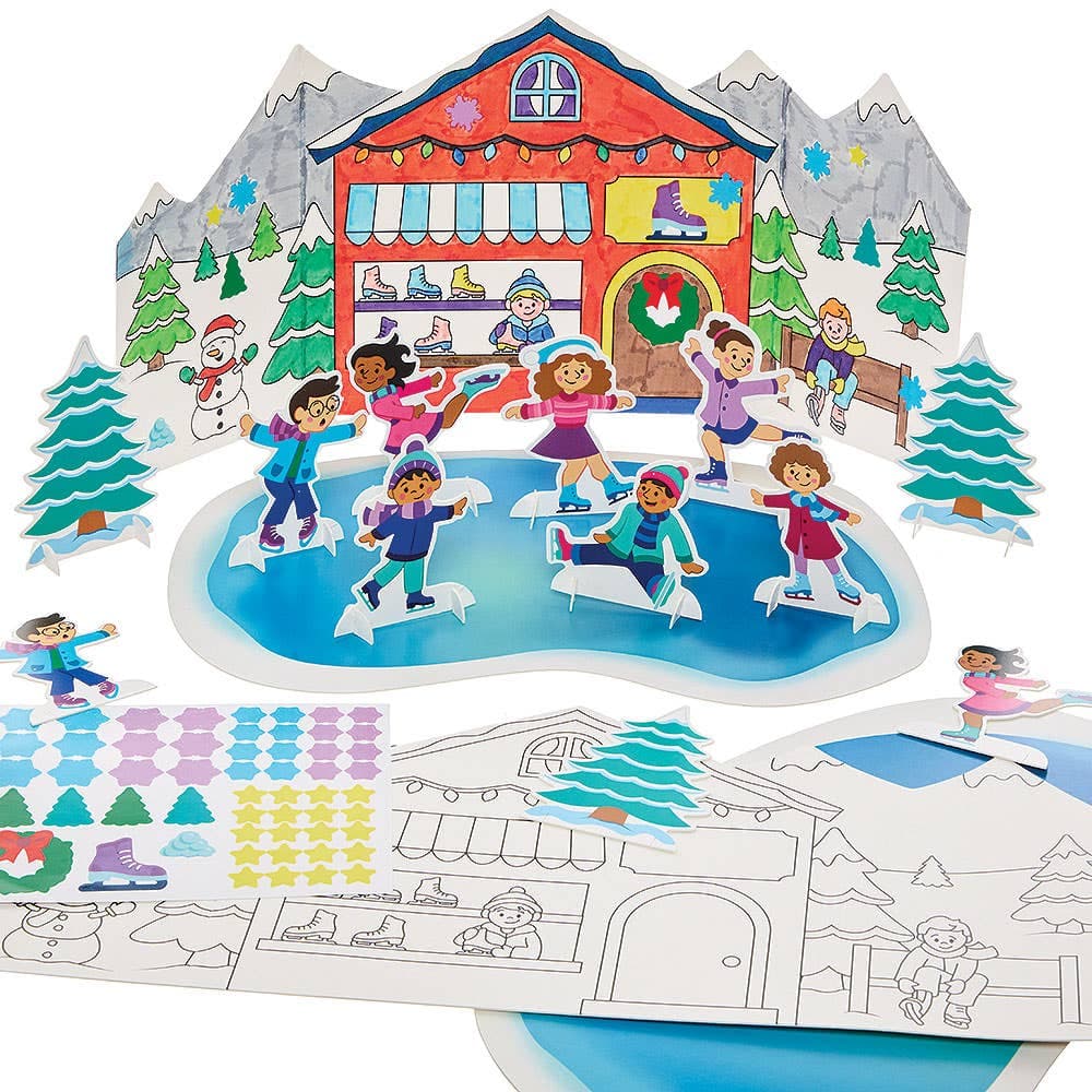 Winter Ice Skating Colour-in 3D Scene Kits (Pack of 2)