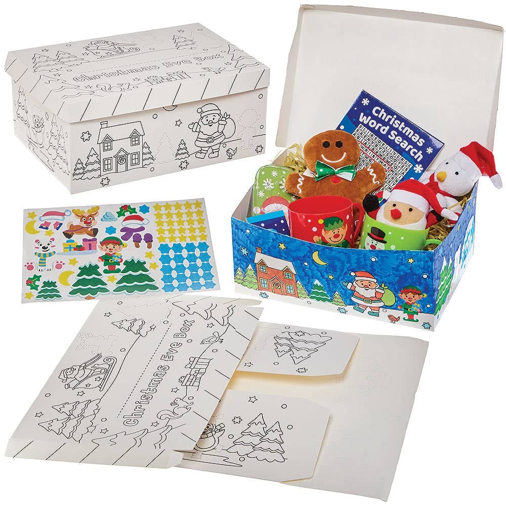 Colour-in Sticker Christmas Eve Box (Each) Create Your Own, Size 17cm x 24.5cm x 10.5cm, Stickers Included