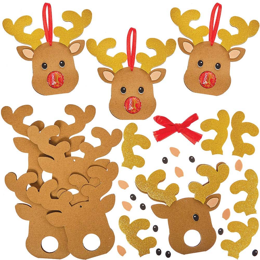 Reindeer Chocolate Holder Decorations (Pack of 8) Christmas Hanging Decoration Kits, Crafts For Kids