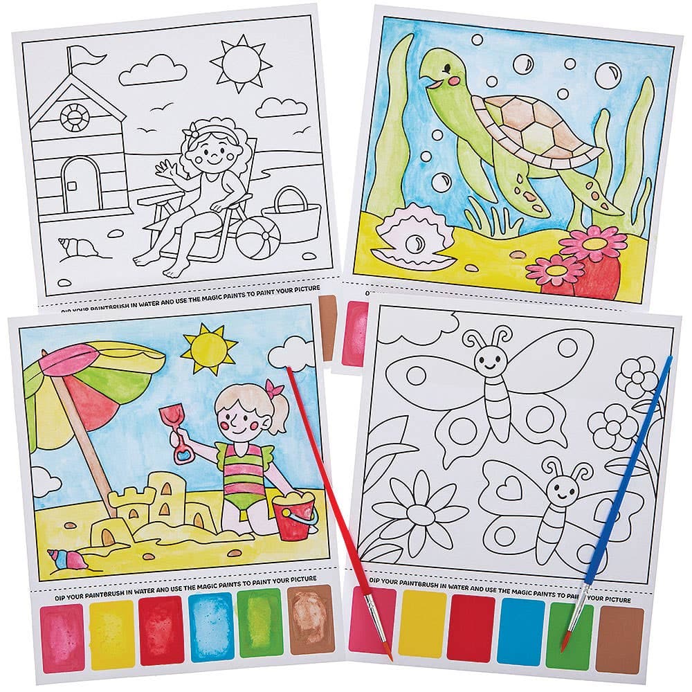 Summer Magic Painting Pictures (Pack of 10) 6 paint colours - Pink, Yellow, Red, Blue, Green & Brown