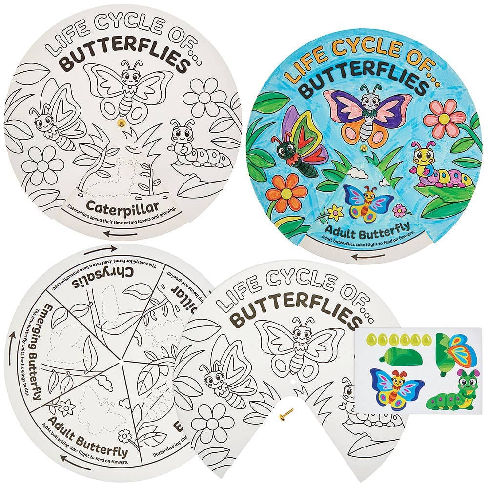 Butterfly Life Cycle Colour-in Sticker Wheels (Pack of 5)