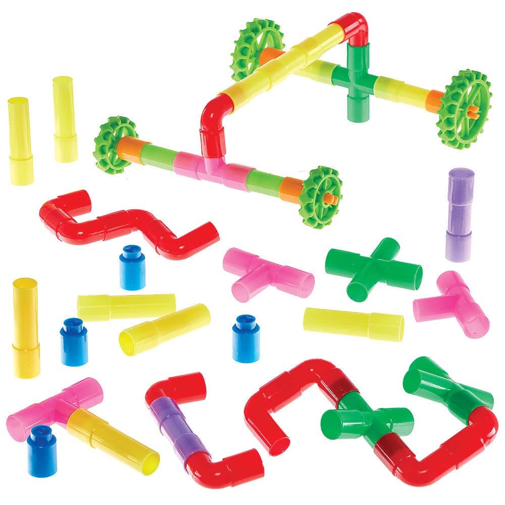 Building Construction Tubes (Pack of 48) 7 assorted colour tubes - Red, Yellow, Blue, Green, Purple, Pink & Orange