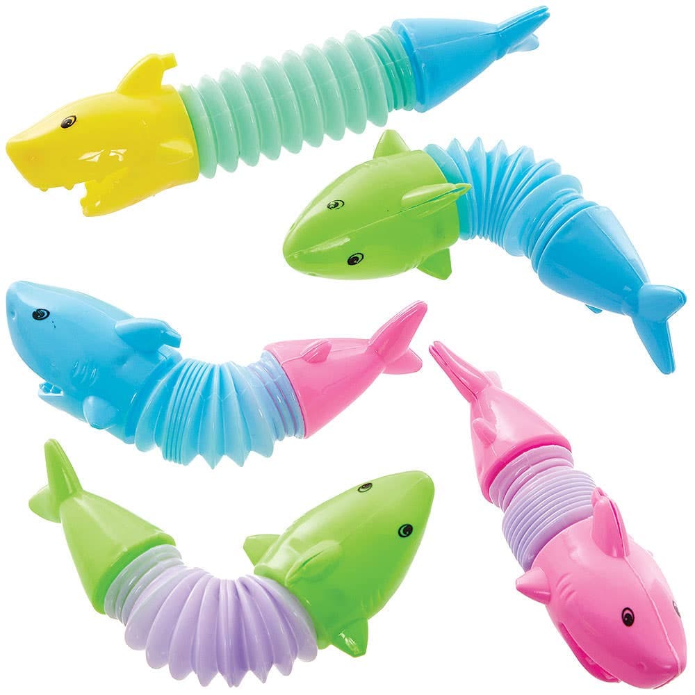 Shark Pop Tubes (Pack of 10) 5 assorted colours - Pink, Yellow, Blue, Green & Purple